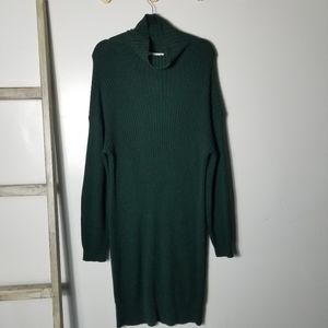 NWT TREASURE & BOND TURTLENECK RIBBED LONG SLEEVE GREEN SWEATER DRESS SIZE MED
